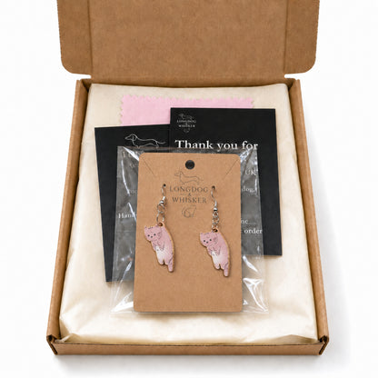 Scruffles Cat Earrings - Brown with Longdog & Whisker packaging