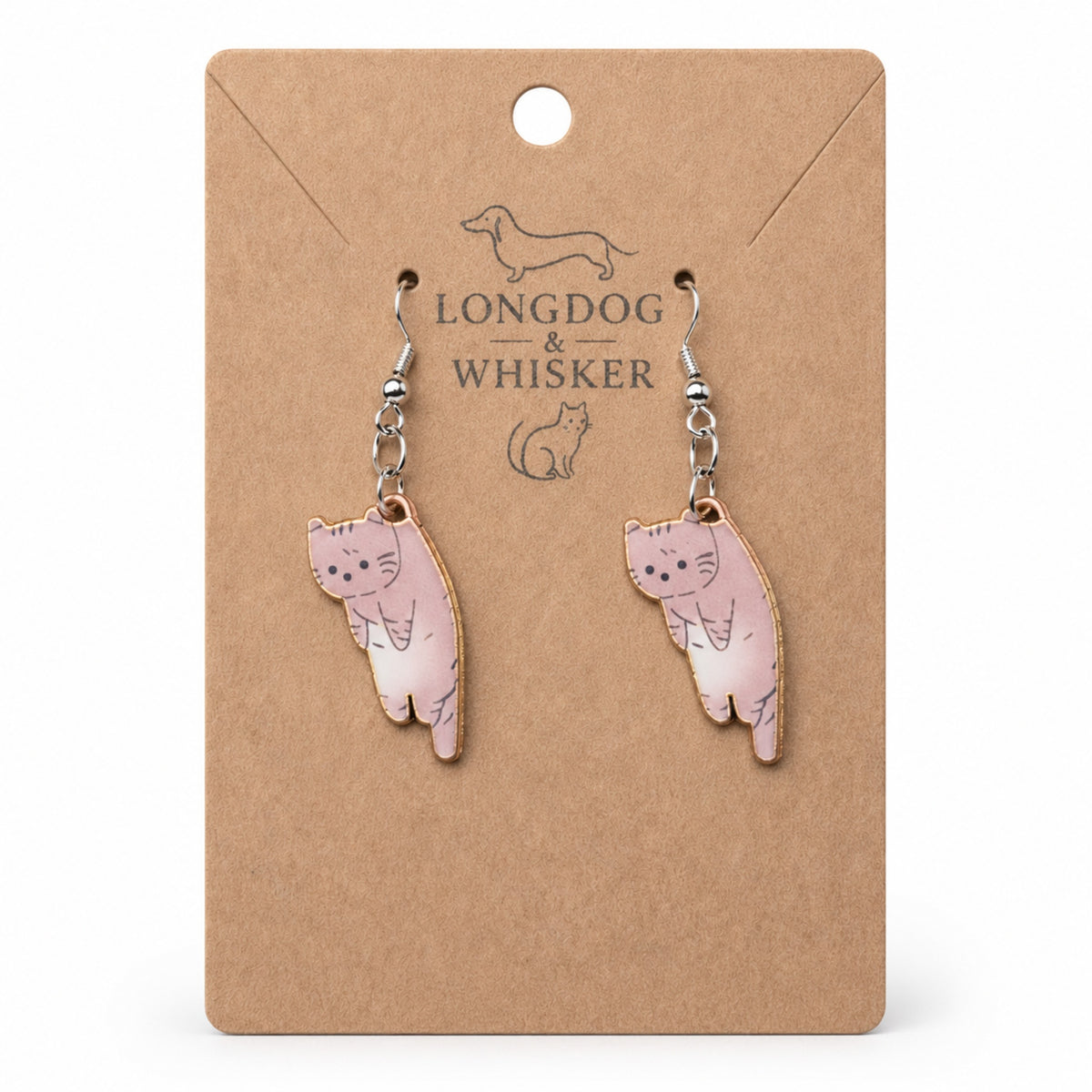 Scruffles Cat Earrings - Brown by Longdog & Whisker