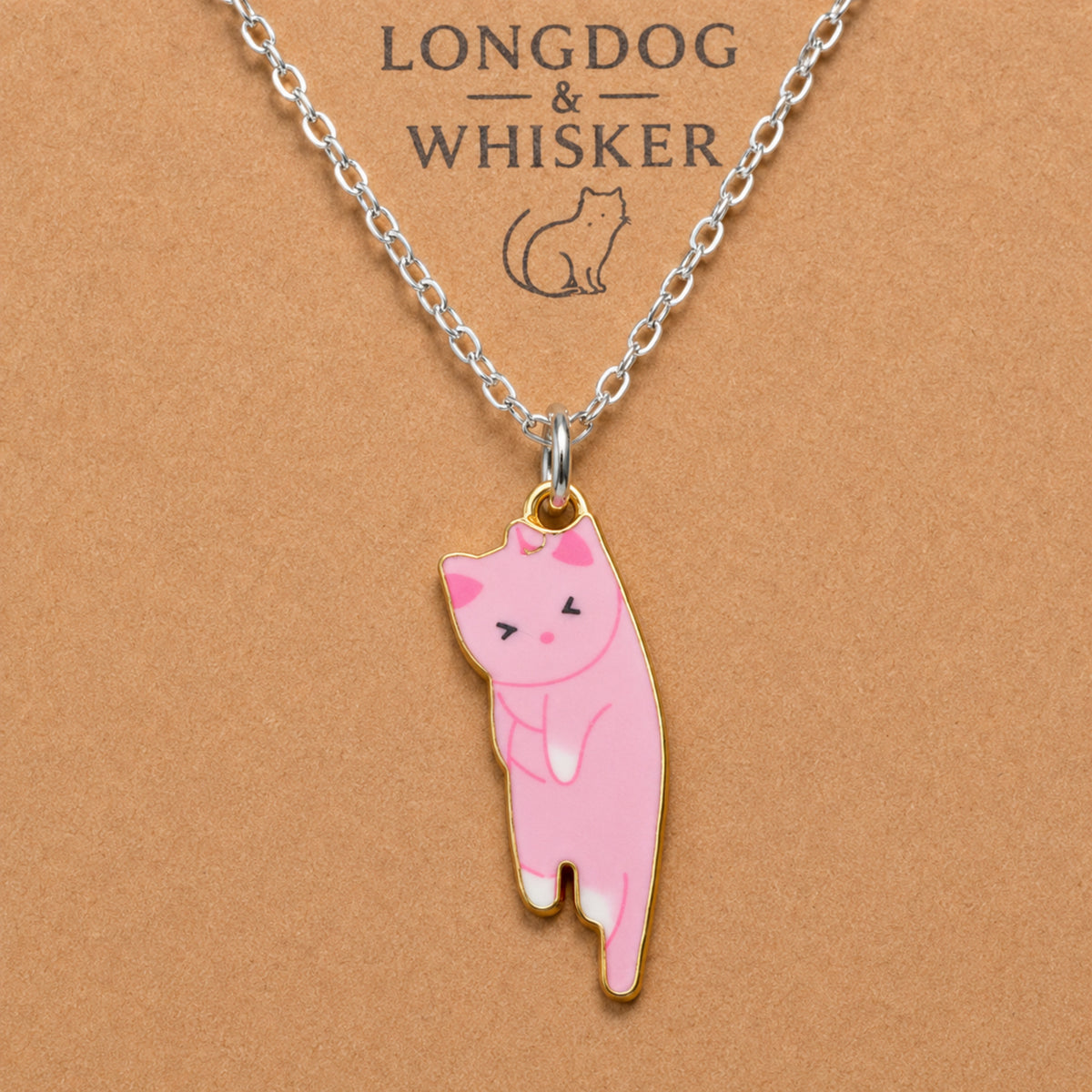 Close-up detail of Scruffles Cat Necklace - Pink