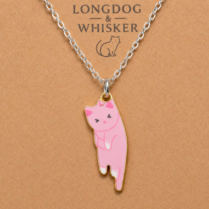 Close-up detail of Scruffles Cat Necklace - Pink