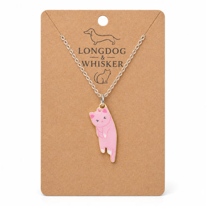 Scruffles Cat Necklace - Pink by Longdog & Whisker