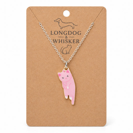 Scruffles Cat Necklace - Pink by Longdog & Whisker