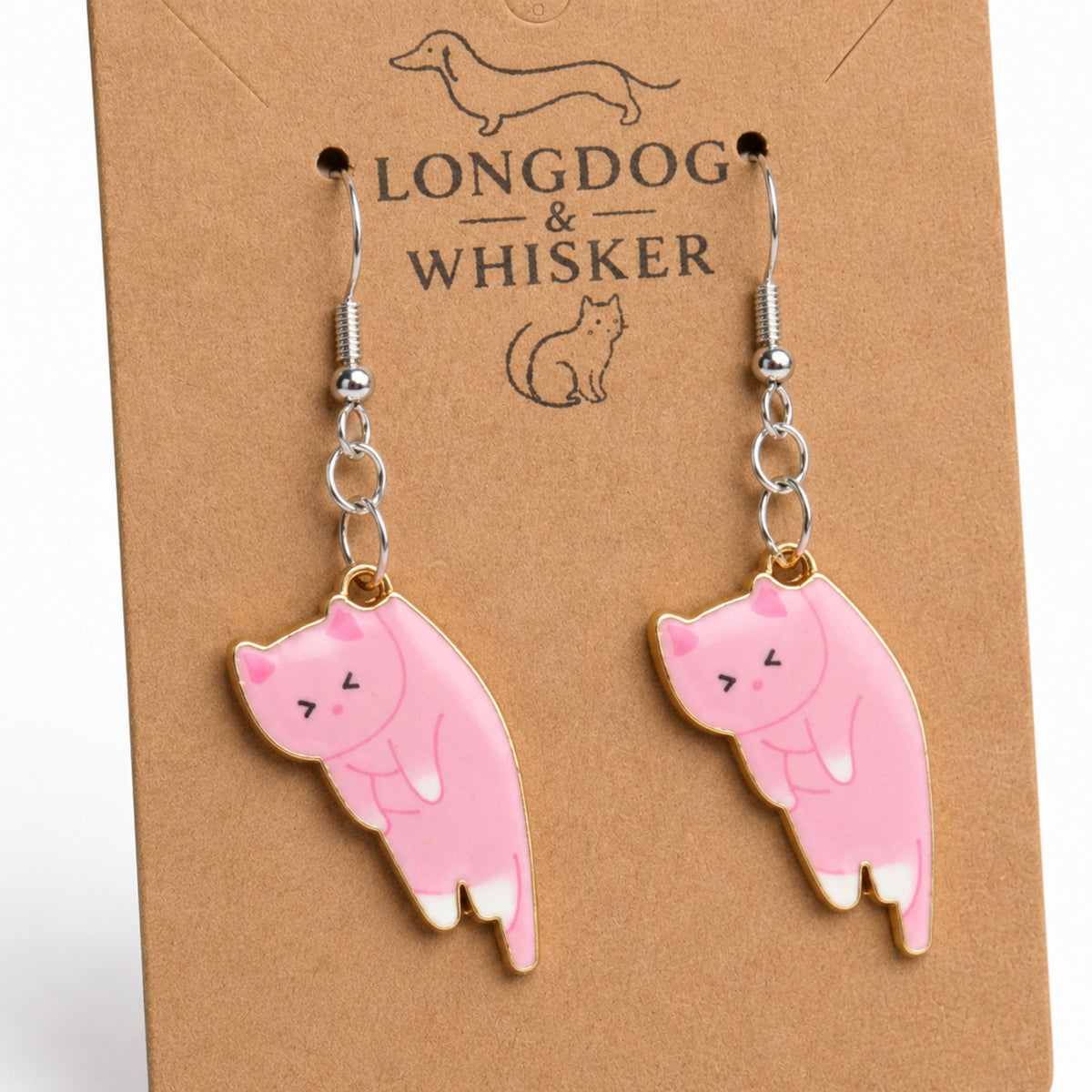 Close-up detail of Scruffles Cat Earrings - Pink
