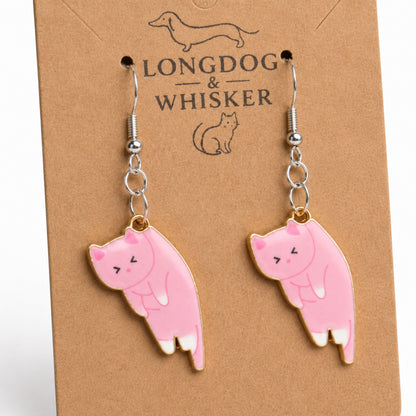 Close-up detail of Scruffles Cat Earrings - Pink
