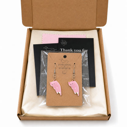 Scruffles Cat Earrings - Pink with Longdog & Whisker packaging