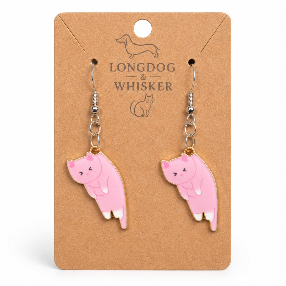 Scruffles Cat Earrings - Pink by Longdog & Whisker