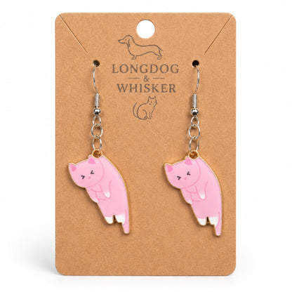 Scruffles Cat Earrings - Pink by Longdog & Whisker