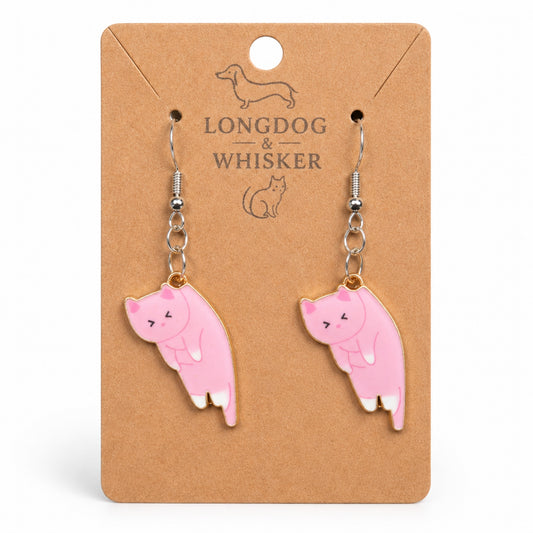 Scruffles Cat Earrings - Pink by Longdog & Whisker