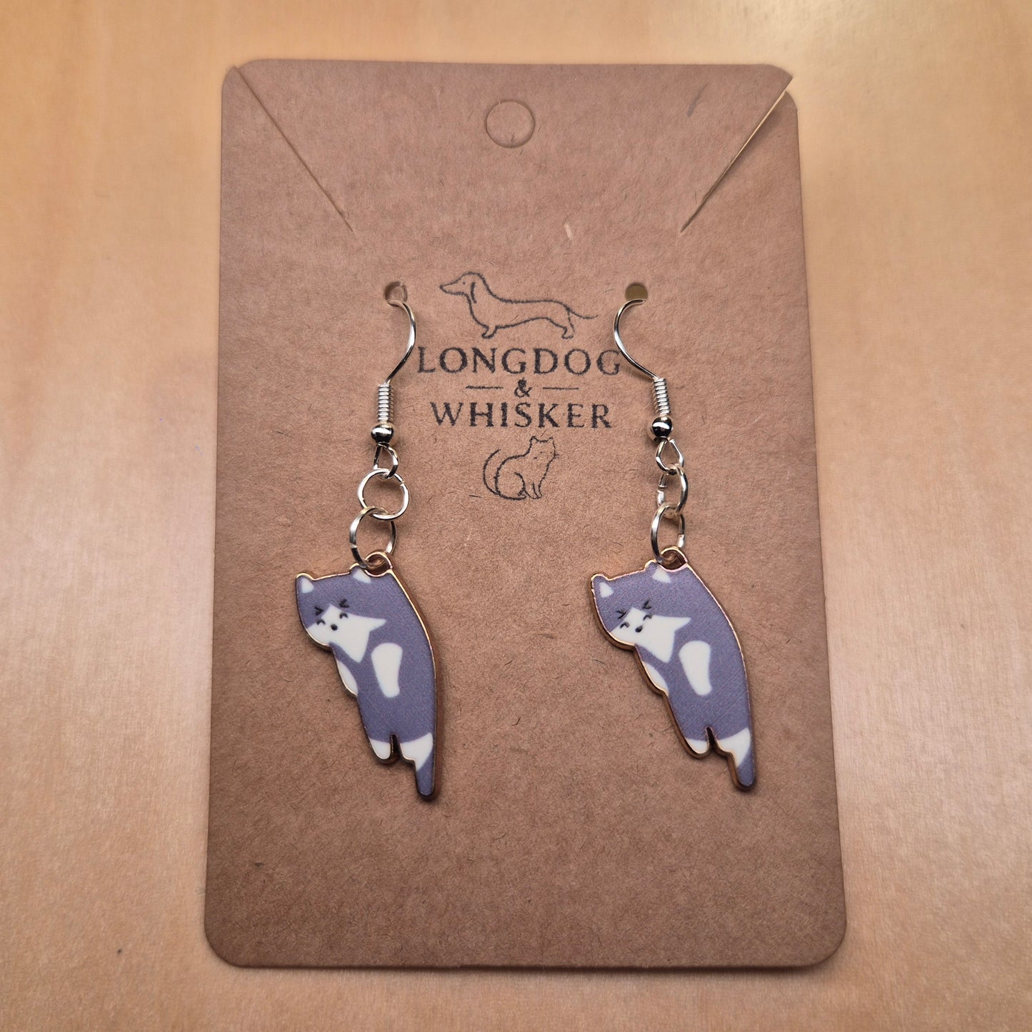 Scruffles Cat Earrings - Grey