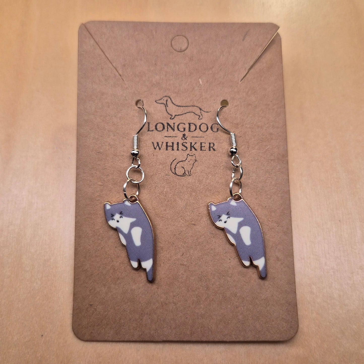 Scruffles Cat Earrings - Grey