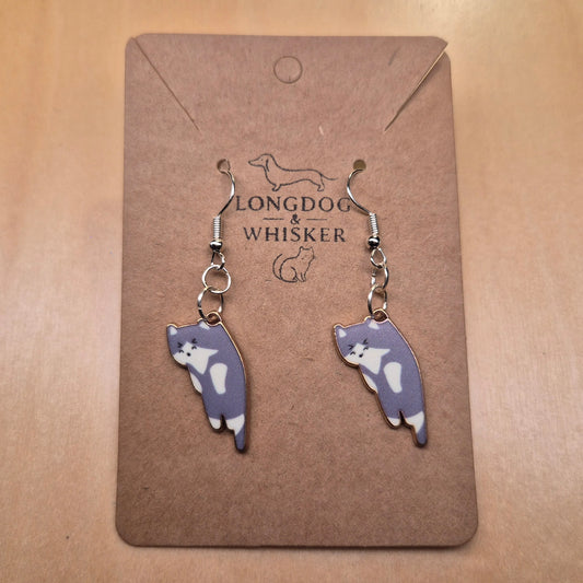 Scruffles Cat Earrings - Grey