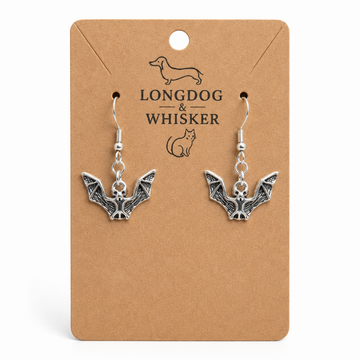 Silver Bat Drop Earrings