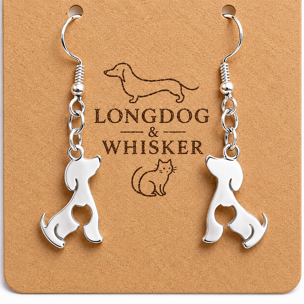 Close-up detail of Cat At Heart Dog Earrings - Silver