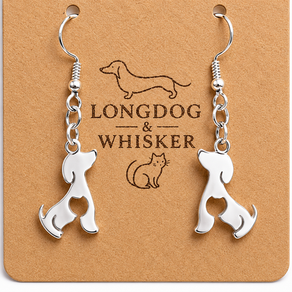 Close-up detail of Cat At Heart Dog Earrings - Silver