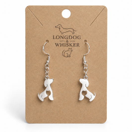 Cat At Heart Dog Earrings - Silver