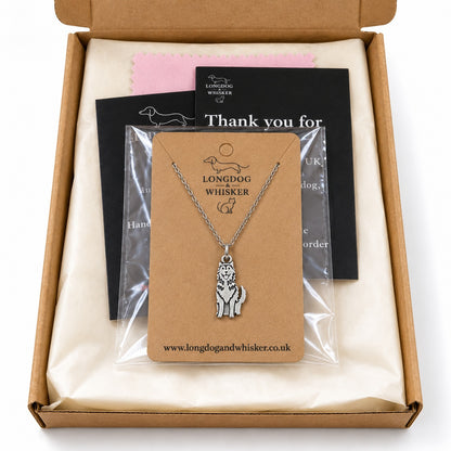 Silver Husky Necklace in gift-ready Longdog & Whisker packaging