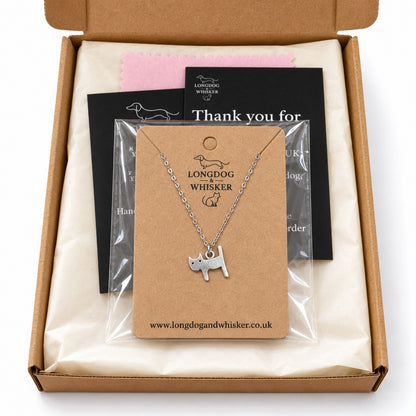 Silver Little Cat Necklace in gift-ready Longdog & Whisker packaging