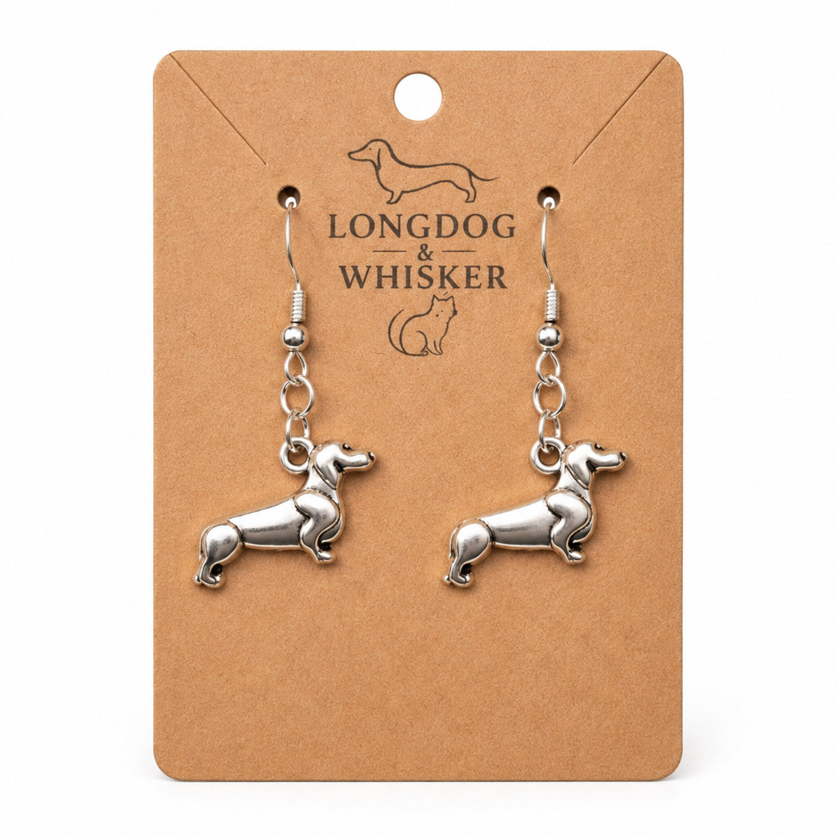 Sausage Dog Earrings - Brushed Silver by Longdog & Whisker