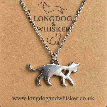 Close-up of the Silver Walking Cat Necklace pendant