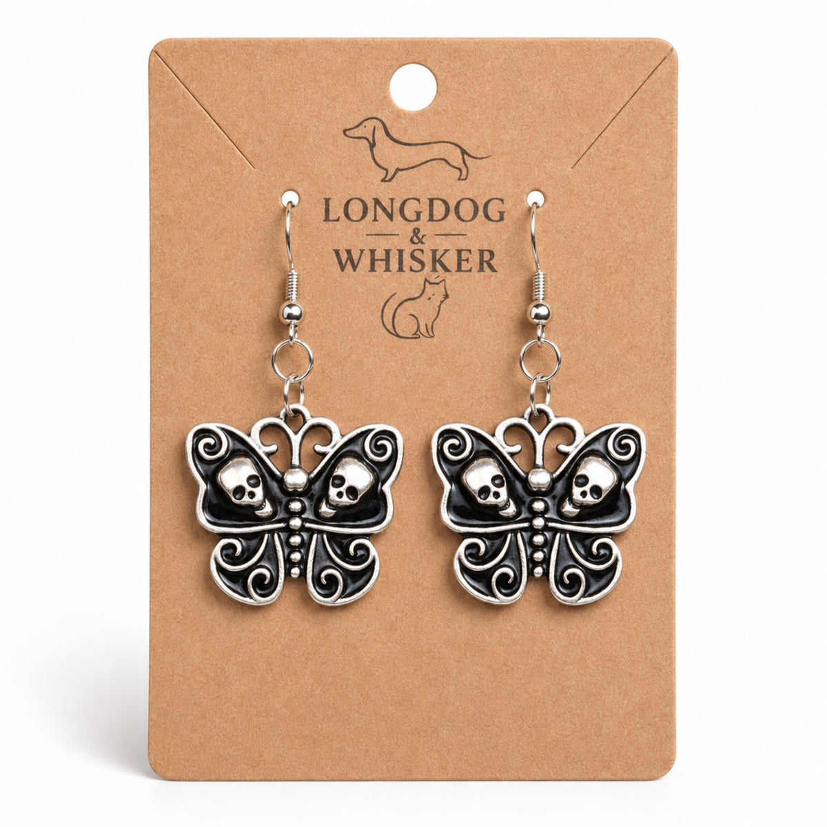 Skull Butterfly Earrings by Longdog & Whisker