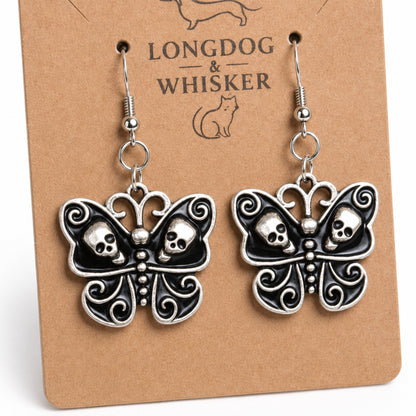 Close-up detail of Skull Butterfly Earrings