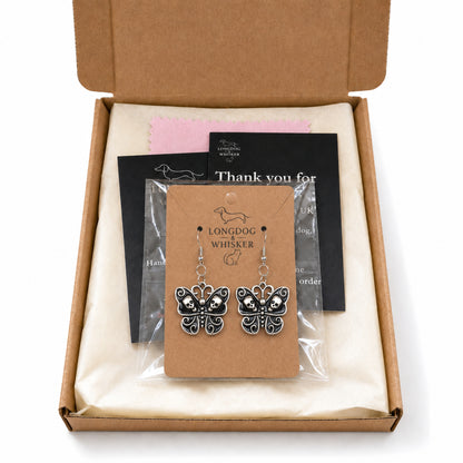 Skull Butterfly Earrings with Longdog & Whisker packaging