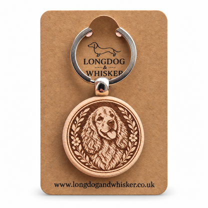 Springer Spaniel wooden keyring on a Longdog & Whisker product card