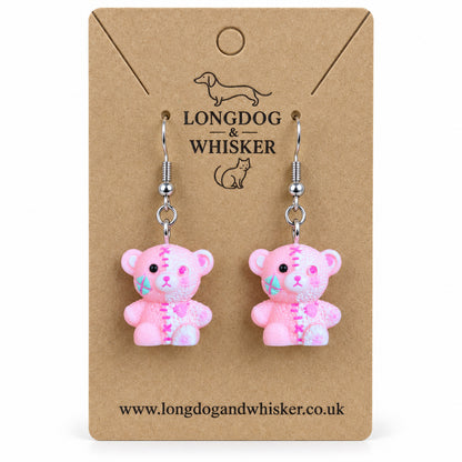 Pink Stitched Zombie Bear Earrings on Longdog & Whisker product card