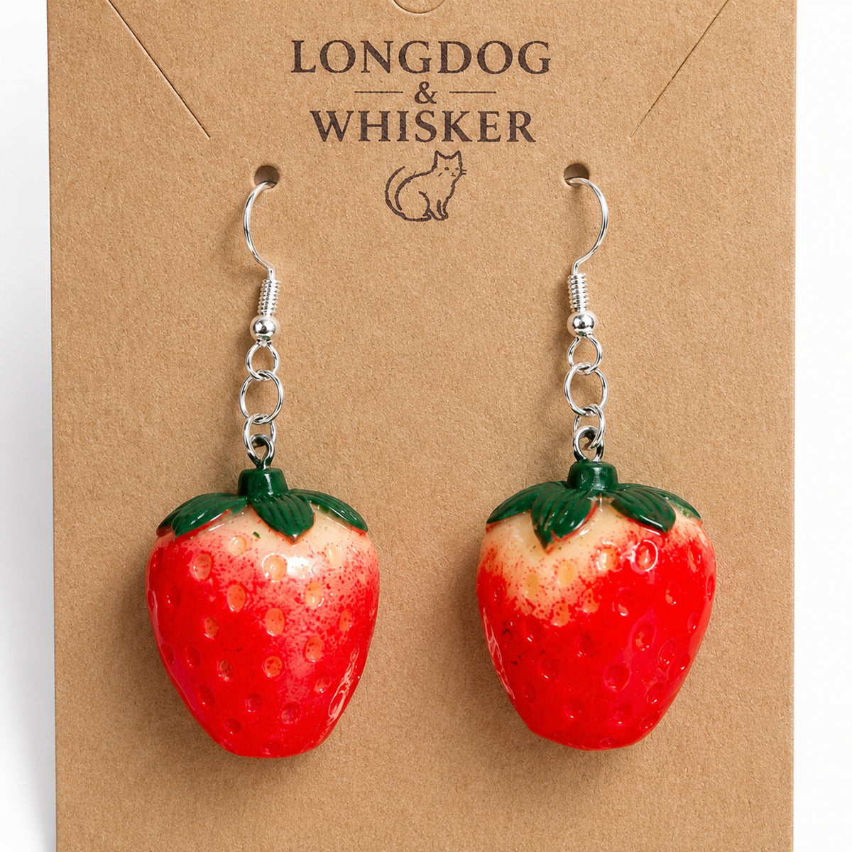 Close-up detail of Strawberry Earrings - Silver Hook