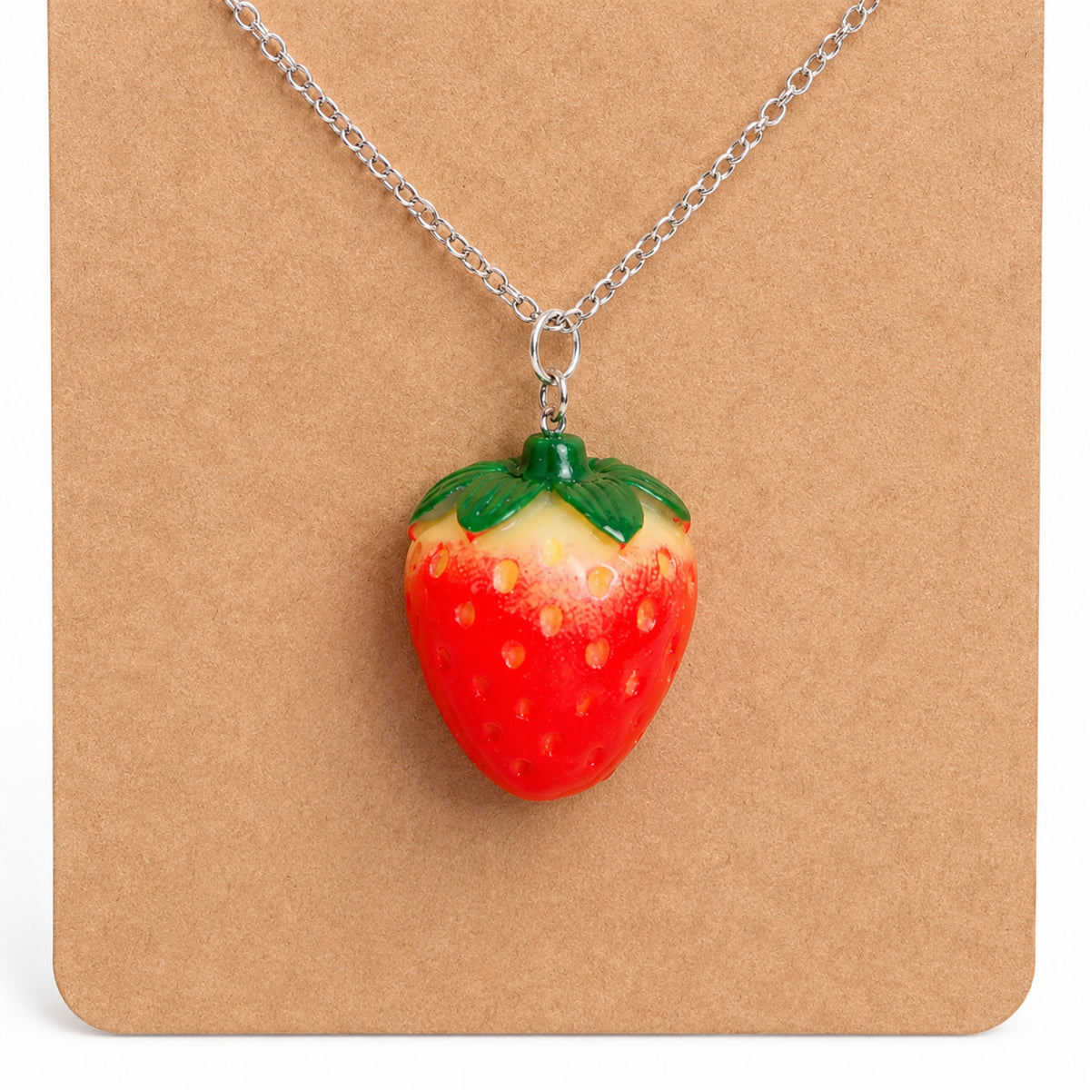 Close-up detail of Strawberry Necklace - Silver Chain
