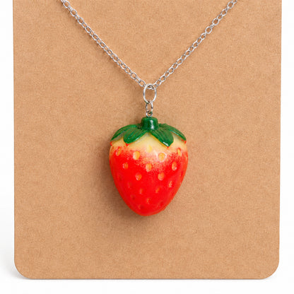 Close-up detail of Strawberry Necklace - Silver Chain
