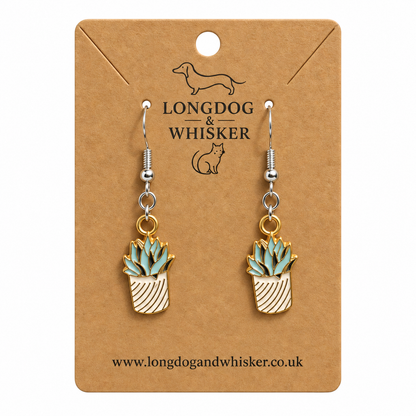 Stripy Succulent Earrings on a Longdog & Whisker display card