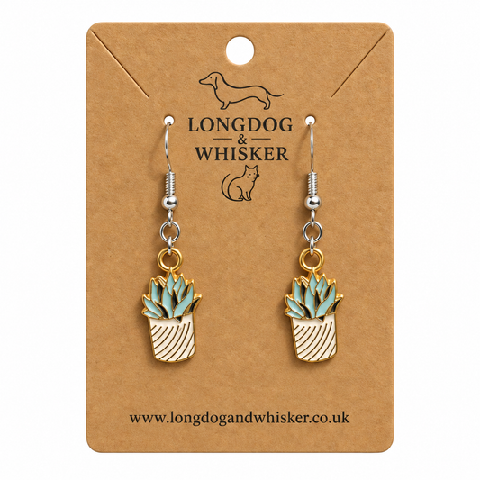 Stripy Succulent Earrings on a Longdog & Whisker display card