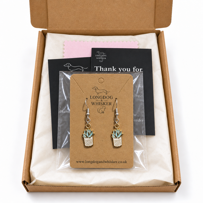 Stripy Succulent Earrings in Longdog & Whisker gift packaging