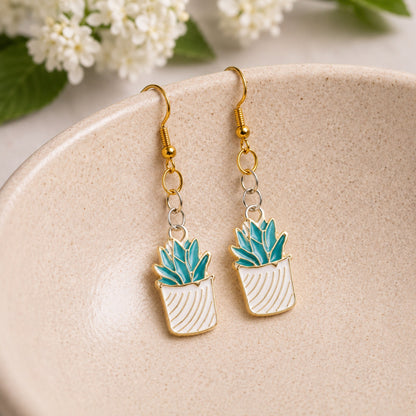 Stripy Succulent Earrings displayed in a lifestyle product photo