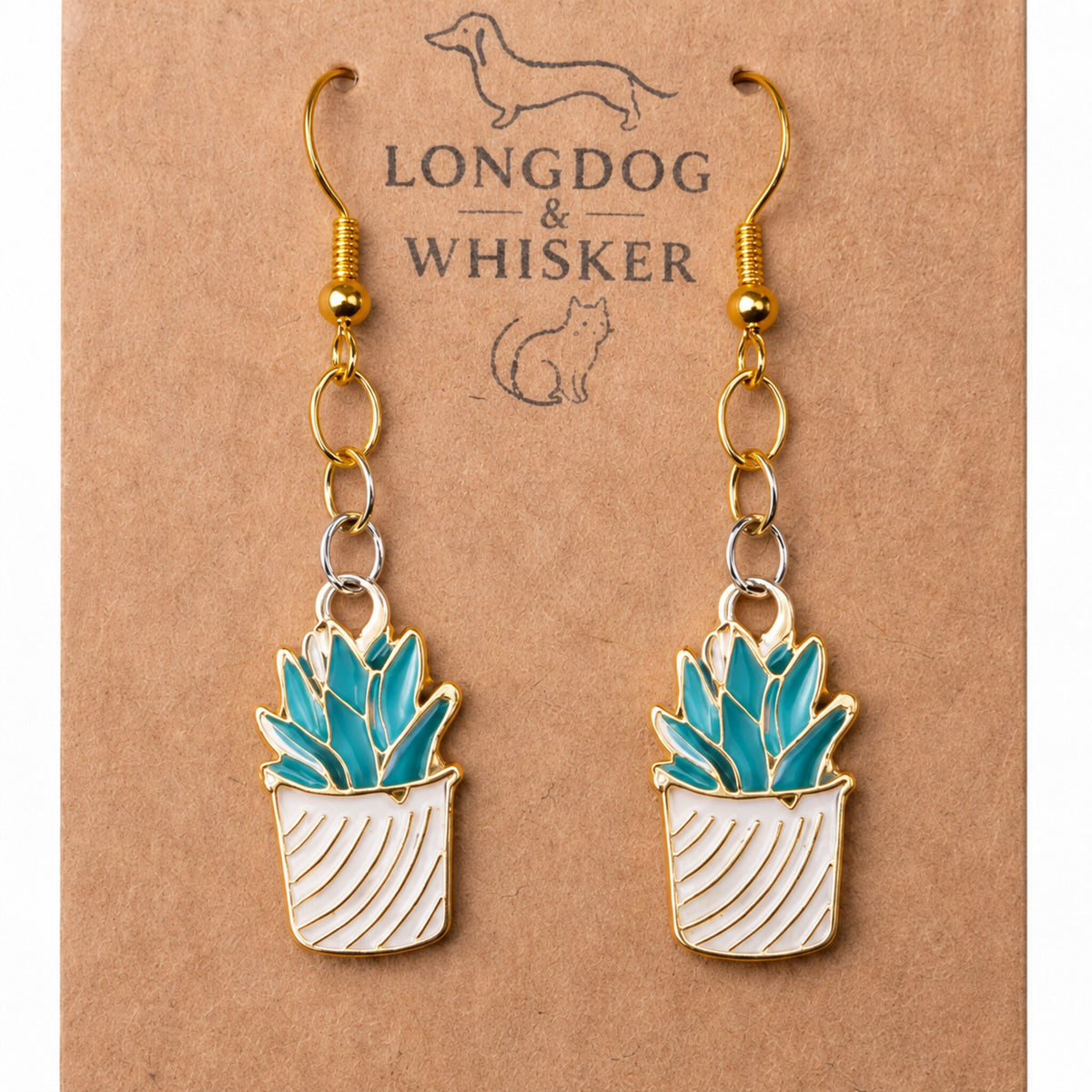 Close-up detail of Stripy Succulent Earrings