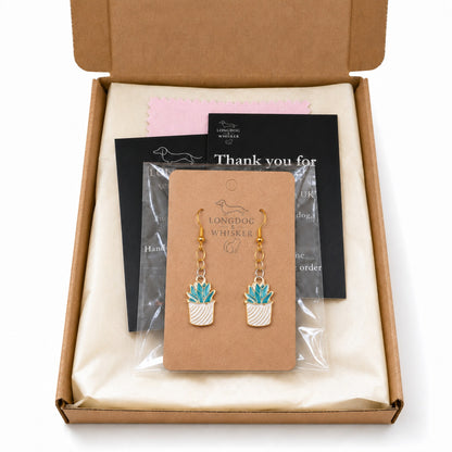 Stripy Succulent Earrings with Longdog & Whisker packaging