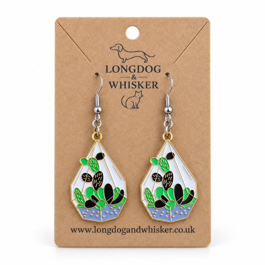 Terrarium Earrings on Longdog & Whisker display card with silver hooks