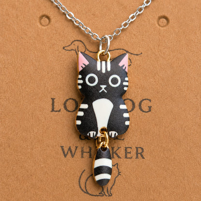 Close-up detail of Tick Tock Cat Necklace - Black & White