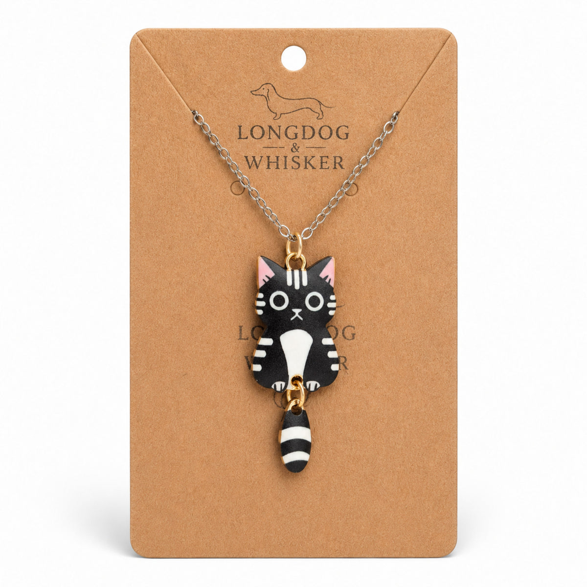 Tick Tock Cat Necklace - Black & White by Longdog & Whisker