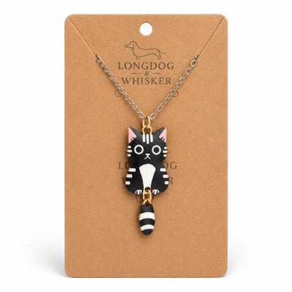 Tick Tock Cat Necklace - Black & White by Longdog & Whisker