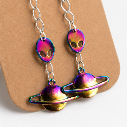 Iridescent detail of UFO Planet Earrings