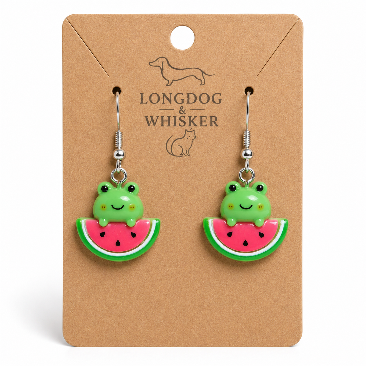 Watermelon Frog Earrings on Longdog & Whisker product card