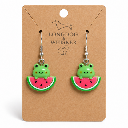 Watermelon Frog Earrings on Longdog & Whisker product card