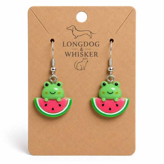 Watermelon Frog Earrings on Longdog & Whisker product card