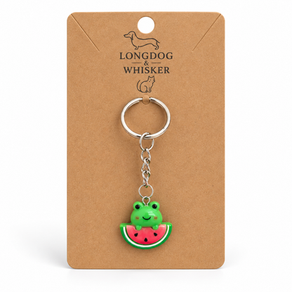 Watermelon Frog Keyring and Bag Charm on Longdog & Whisker display card