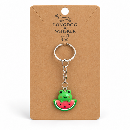 Watermelon Frog Keyring and Bag Charm on Longdog & Whisker display card