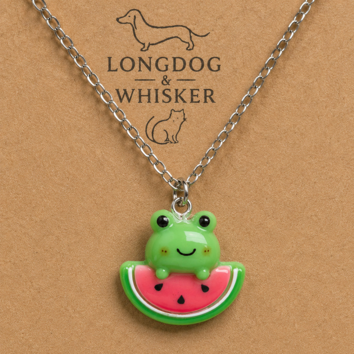 Close up detail of Watermelon Frog Necklace