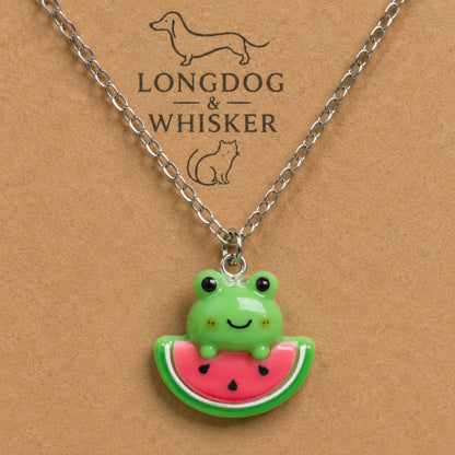 Close up detail of Watermelon Frog Necklace