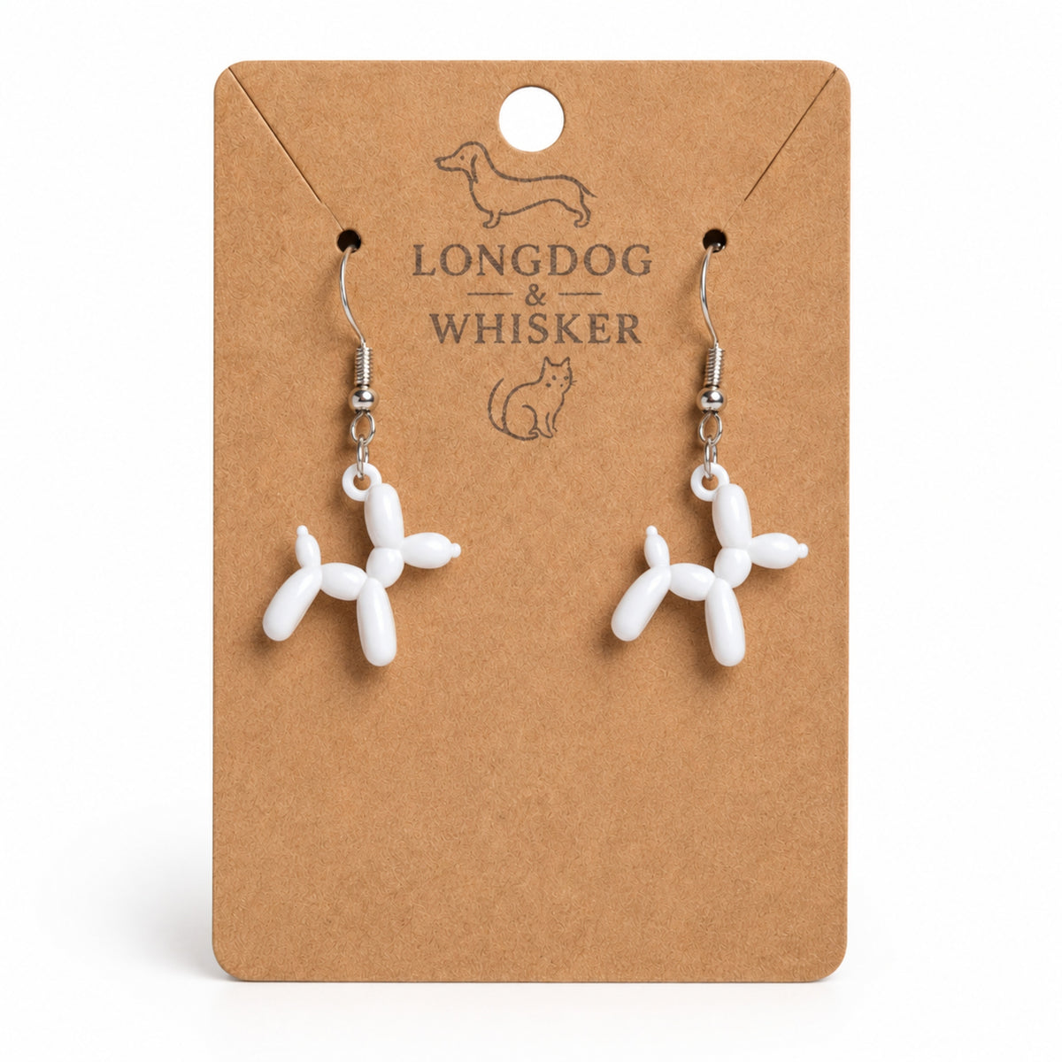 White Balloon Dog Earrings on Longdog & Whisker product card